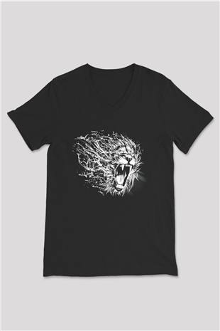 Aslan Siyah Unisex V Yaka Tişört T-Shirt