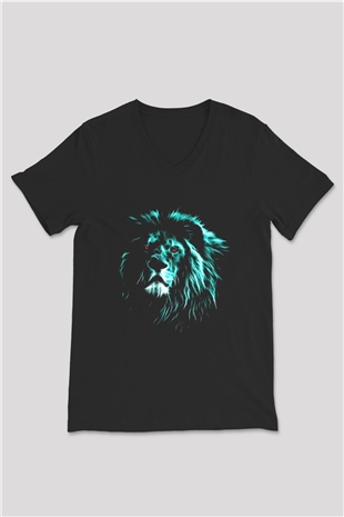 Aslan Siyah Unisex V Yaka Tişört T-Shirt