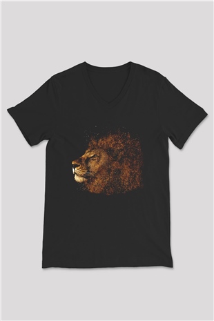 Aslan Siyah Unisex V Yaka Tişört T-Shirt
