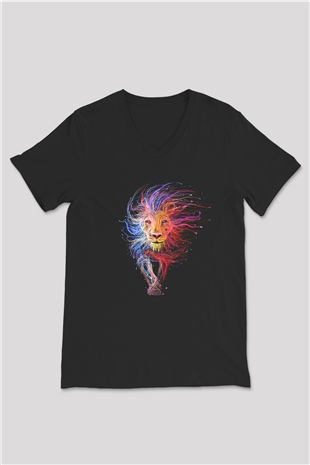 Aslan Siyah Unisex V Yaka Tişört T-Shirt