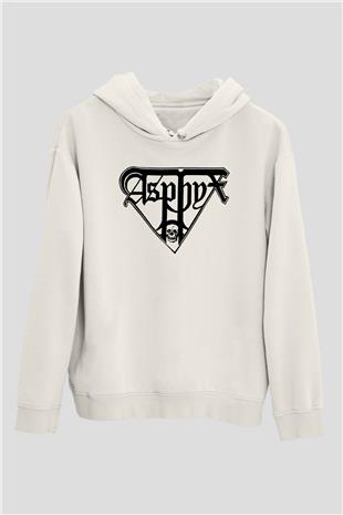 Asphyx Baskılı Beyaz Unisex Kapüşonlu Sweatshirt