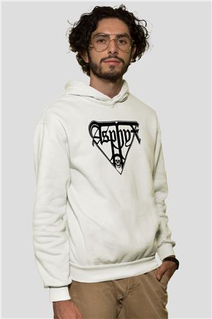 Asphyx Baskılı Beyaz Unisex Kapüşonlu Sweatshirt