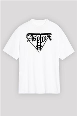 Asphyx Baskılı Beyaz Unisex Oversize Tişört - Tshirt