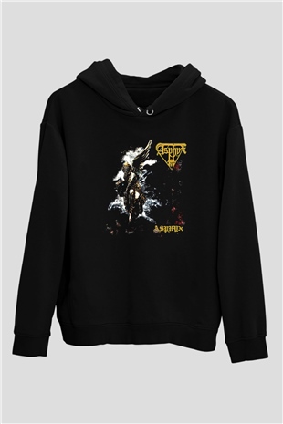 Asphyx Baskılı Unisex Siyah Kapüşonlu Sweatshirt