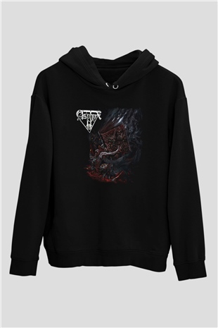 Asphyx Baskılı Unisex Siyah Kapüşonlu Sweatshirt