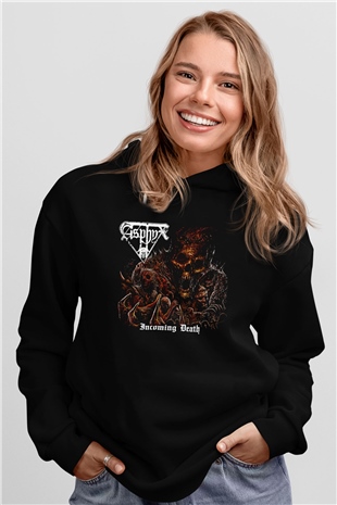 Asphyx Baskılı Unisex Siyah Kapüşonlu Sweatshirt