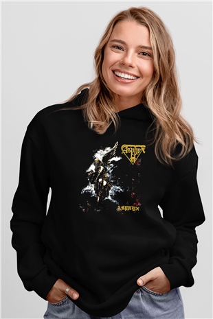 Asphyx Baskılı Unisex Siyah Kapüşonlu Sweatshirt