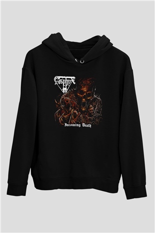 Asphyx Baskılı Unisex Siyah Kapüşonlu Sweatshirt