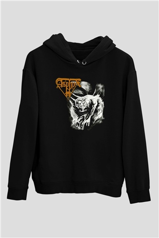 Asphyx Baskılı Unisex Siyah Kapüşonlu Sweatshirt