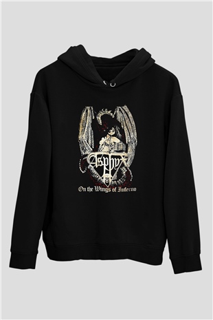Asphyx Baskılı Unisex Siyah Kapüşonlu Sweatshirt