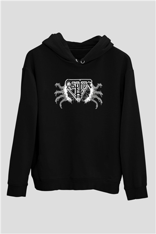 Asphyx Baskılı Unisex Siyah Kapüşonlu Sweatshirt