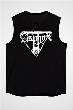 Asphyx Baskılı Unisex Siyah Kolsuz Tişört - Tshirt