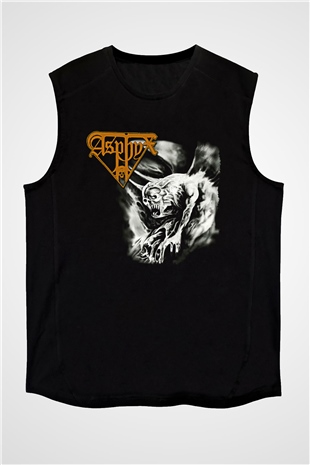 Asphyx Baskılı Unisex Siyah Kolsuz Tişört - Tshirt
