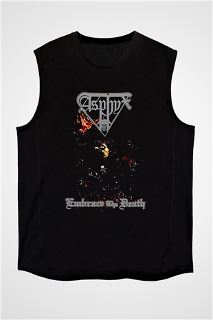 Asphyx Baskılı Unisex Siyah Kolsuz Tişört - Tshirt