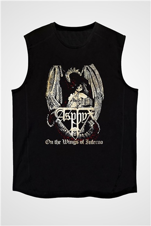 Asphyx Baskılı Unisex Siyah Kolsuz Tişört - Tshirt