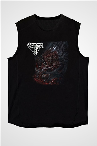 Asphyx Baskılı Unisex Siyah Kolsuz Tişört - Tshirt