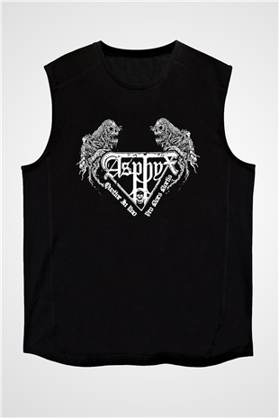 Asphyx Baskılı Unisex Siyah Kolsuz Tişört - Tshirt