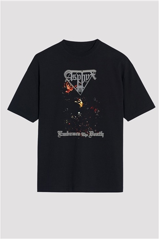 Asphyx Baskılı Unisex Siyah Oversize Tişört - Tshirt