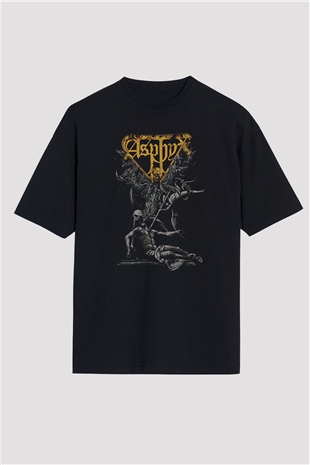 Asphyx Baskılı Unisex Siyah Oversize Tişört - Tshirt