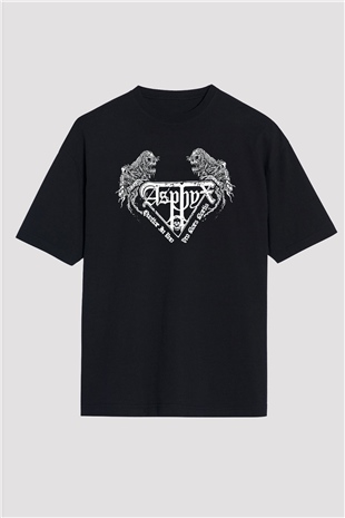 Asphyx Baskılı Unisex Siyah Oversize Tişört - Tshirt