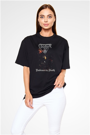 Asphyx Baskılı Unisex Siyah Oversize Tişört - Tshirt