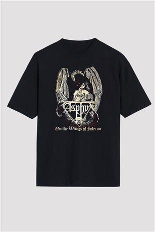 Asphyx Baskılı Unisex Siyah Oversize Tişört - Tshirt