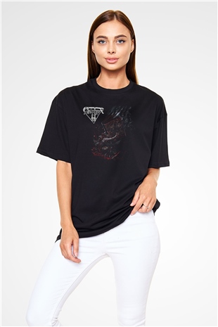 Asphyx Baskılı Unisex Siyah Oversize Tişört - Tshirt