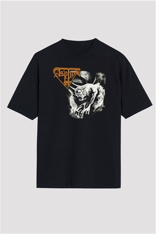 Asphyx Baskılı Unisex Siyah Oversize Tişört - Tshirt