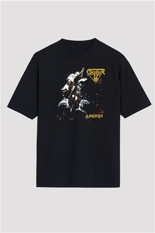 Asphyx Baskılı Unisex Siyah Oversize Tişört - Tshirt