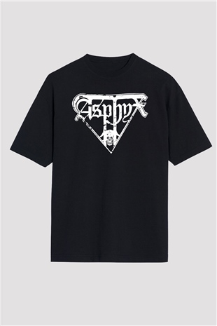 Asphyx Baskılı Unisex Siyah Oversize Tişört - Tshirt