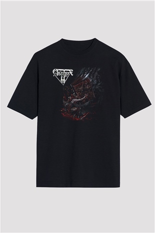 Asphyx Baskılı Unisex Siyah Oversize Tişört - Tshirt