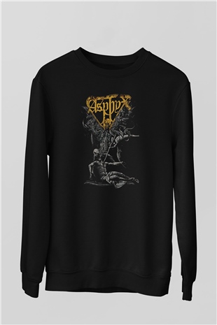 Asphyx Baskılı Unisex Siyah Sweatshirt
