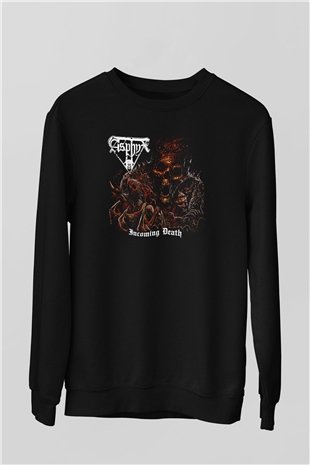 Asphyx Baskılı Unisex Siyah Sweatshirt