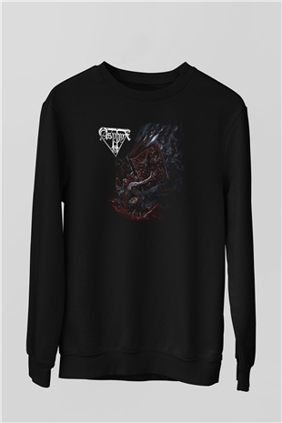 Asphyx Baskılı Unisex Siyah Sweatshirt