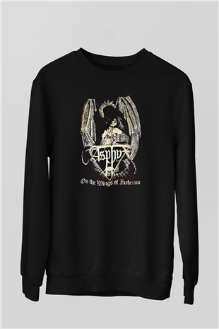 Asphyx Baskılı Unisex Siyah Sweatshirt
