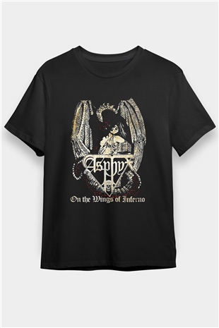 Asphyx Baskılı Unisex Siyah Tişört - Tshirt