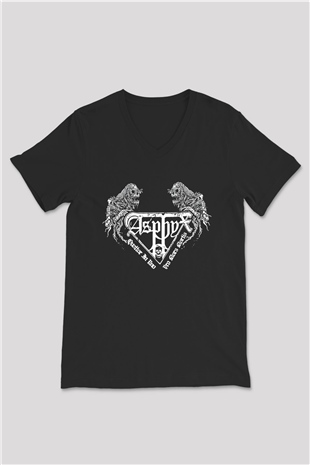 Asphyx Baskılı Unisex Siyah V Yaka Tişört - Tshirt