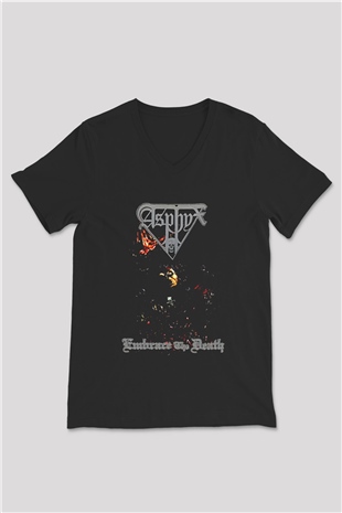 Asphyx Baskılı Unisex Siyah V Yaka Tişört - Tshirt