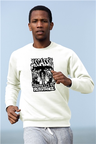 Assassin Baskılı Unisex Beyaz Sweatshirt