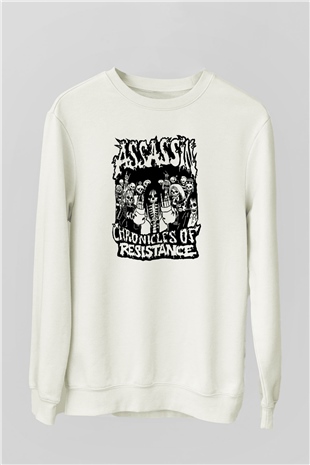 Assassin Baskılı Unisex Beyaz Sweatshirt