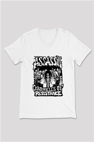 Assassin Baskılı Unisex Beyaz V Yaka Tişört