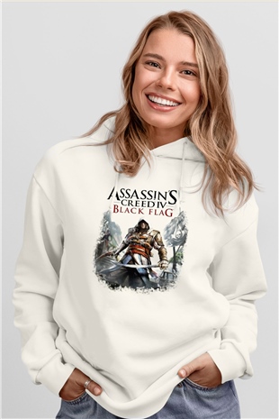 Assassins Creed Beyaz Unisex Kapşonlu Sweatshirt