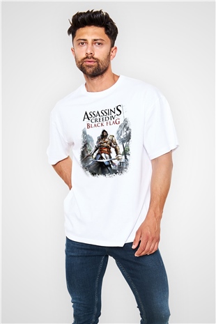 Assassins Creed Beyaz Unisex Oversize Tişört T-Shirt