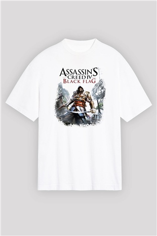 Assassins Creed Beyaz Unisex Oversize Tişört T-Shirt