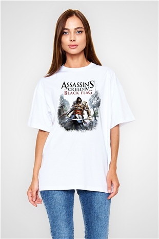 Assassins Creed Beyaz Unisex Oversize Tişört T-Shirt