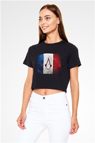 Assassins Creed Siyah Crop Top Tişört