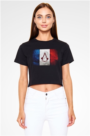 Assassins Creed Siyah Crop Top Tişört