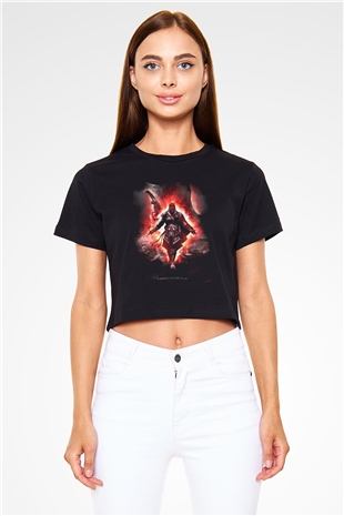 Assassins Creed Siyah  Crop Top Tişört