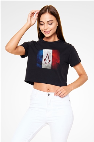 Assassins Creed Siyah Crop Top Tişört