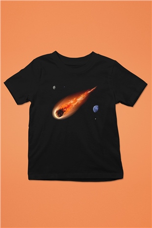 Asteroit Baskılı Siyah Unisex Çocuk Tişört